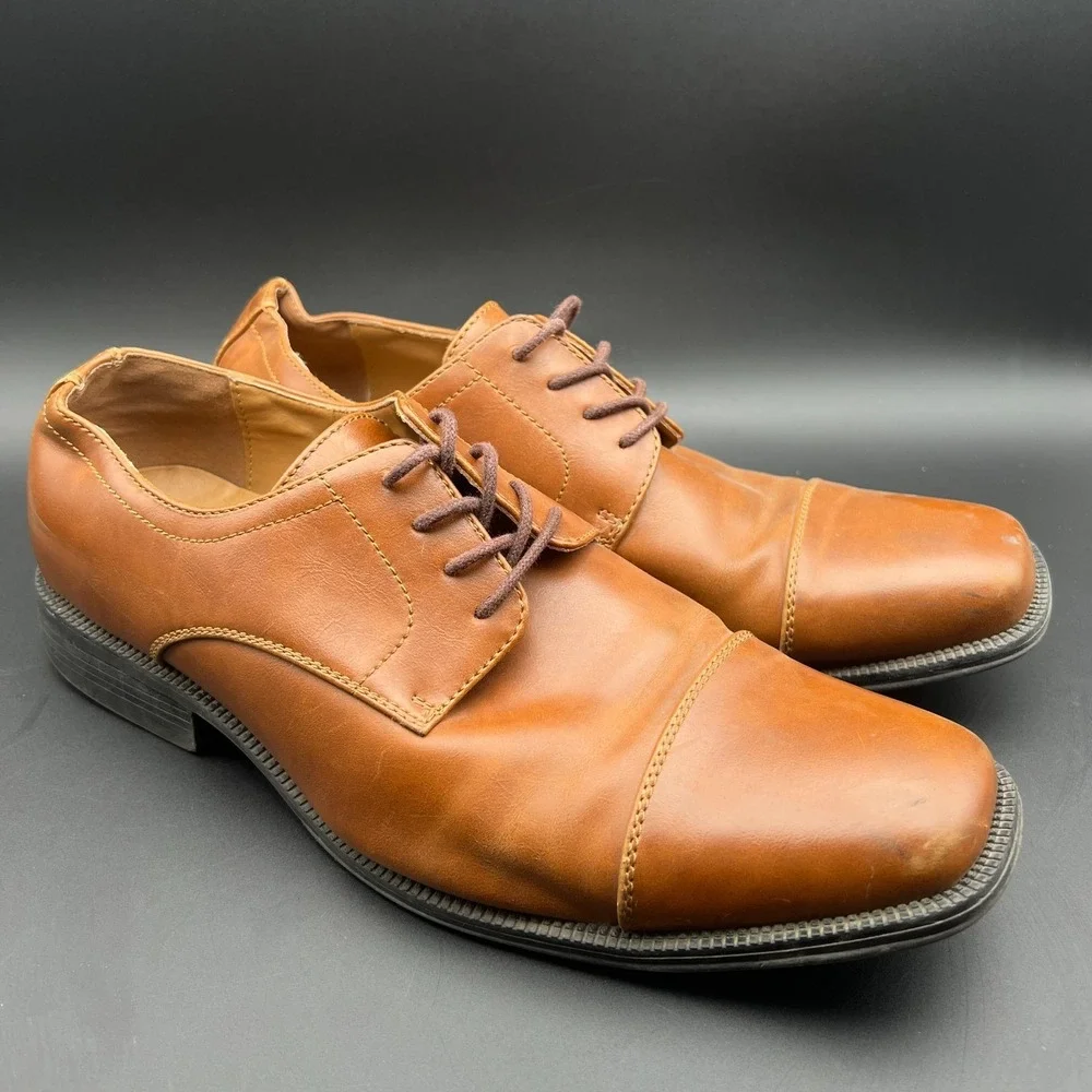 Alfani Adam 42101 Mens 11.5 M Oxford Brown Leather Cap Toe Lace Up Dress Shoes